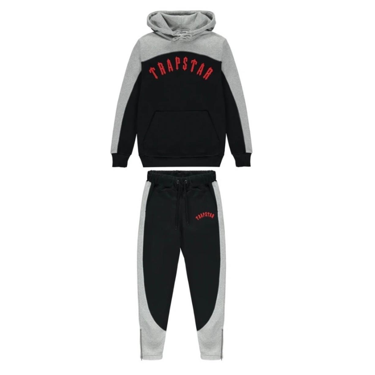 Trapstar London Chenille Embroidery Tracksuit Black &amp; Grey Hooded Sweatsuits Track Suits Training &amp; Jogging Wear Tracksuits