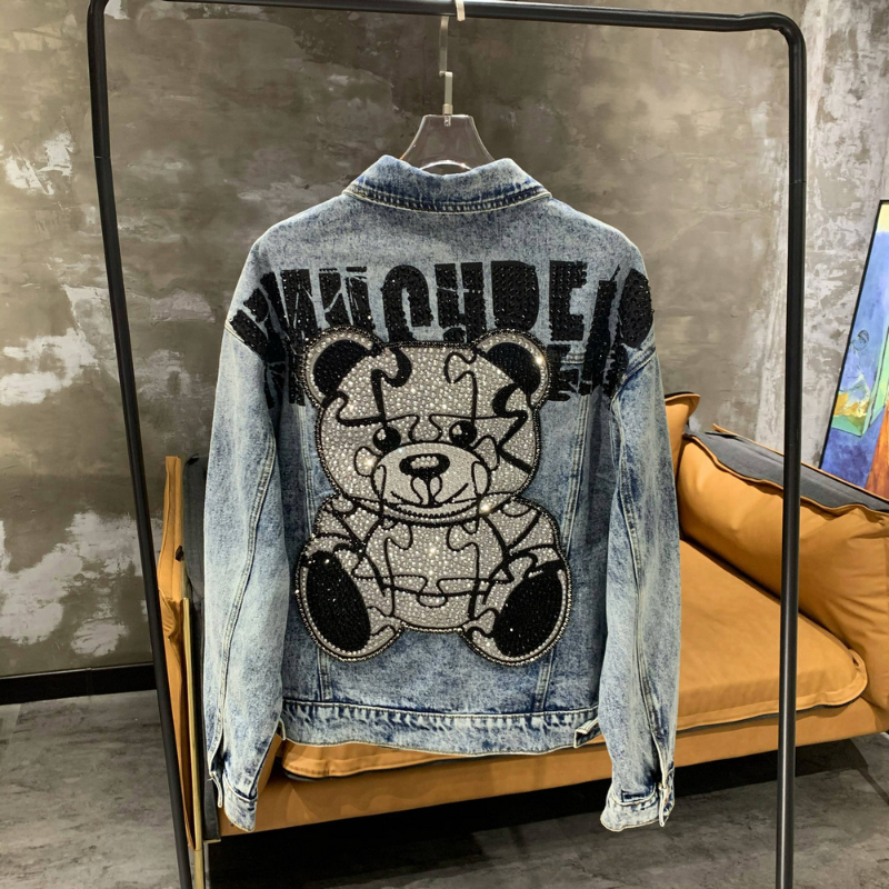Spring Autumn Jeans Coat Men's And Women's Denim Jacket Washed Rhinestone High Street Style Fashion Handsome Casual Jacket