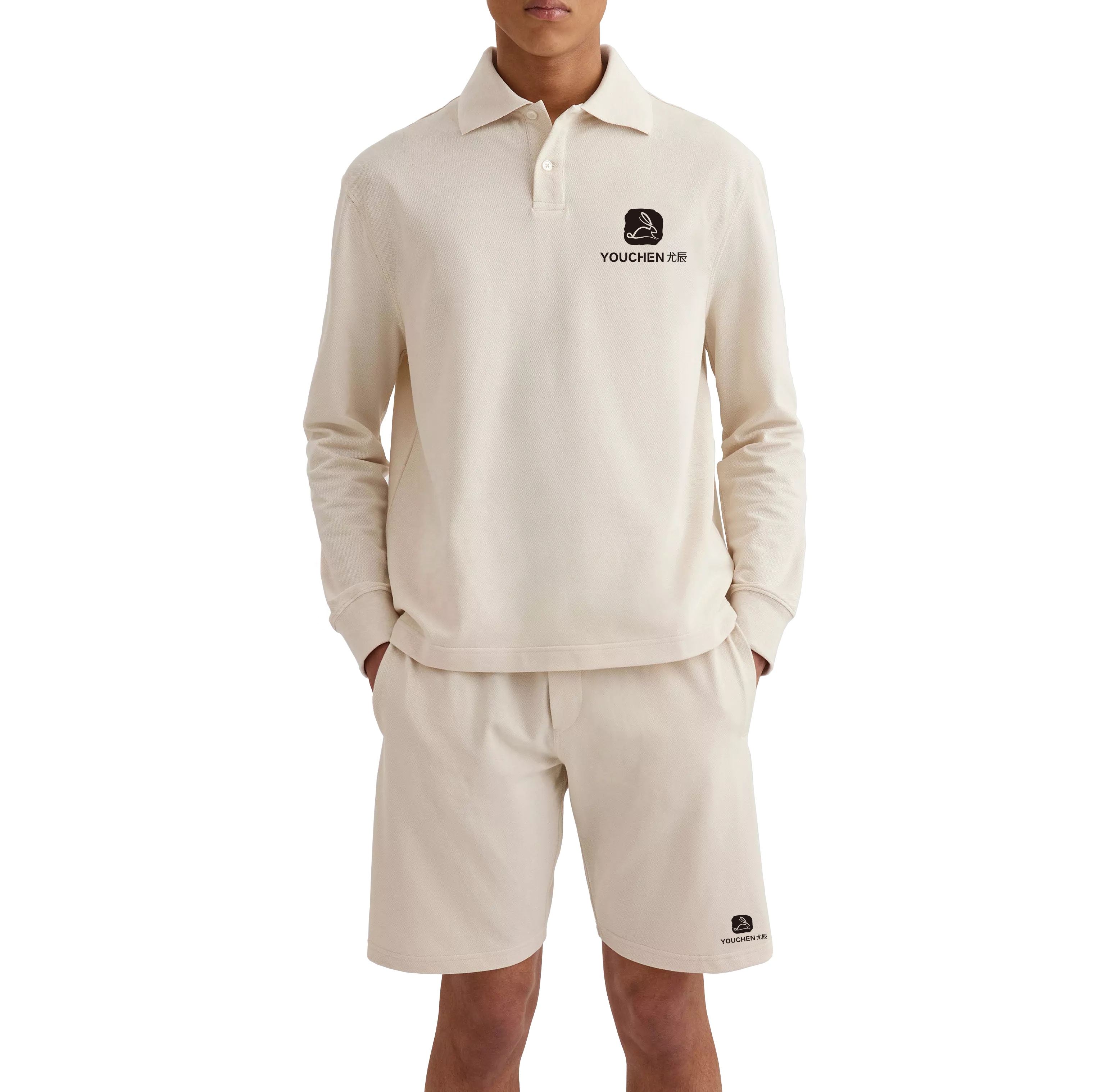 Men Streetwear 100% Cotton Long Sleeves Embroidered Polo Shirt For Men Point Collar With Button Placket